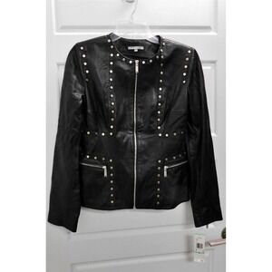 New Anne Klein Black Studded Leather Jacket $625rt sz 8